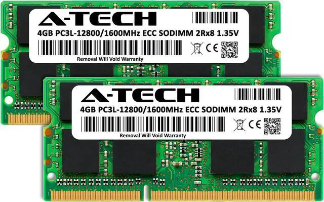 Alt view image 2 of 6 - A-Tech 8GB (2x4GB) DDR3 / DDR3L 1600 MHz ECC SODIMM PC3-12800 / EP3L-12800E ECC Unbuffered SO-DIMM 204-Pin 1.35V 2Rx8 Dual Rank RAM Memory Kit for Microservers, Mobile Workstations, and NAS Servers