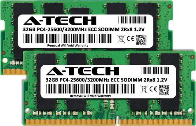 Alt view image 2 of 6 - A-Tech 64GB (2x32GB) DDR4 3200 MHz ECC SODIMM PC4-25600 ECC Unbuffered SO-DIMM 260-Pin 1.2V 2Rx8 Dual Rank RAM Memory Upgrade Kit for Microservers, Mobile Workstations, and NAS Servers