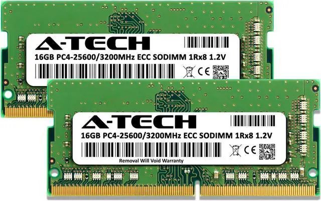 Alt view image 2 of 6 - A-Tech 32GB (2x16GB) DDR4 3200 MHz ECC SODIMM PC4-25600 ECC Unbuffered SO-DIMM 260-Pin 1.2V 1Rx8 Single Rank RAM Memory Upgrade Kit for Microservers, Mobile Workstations, and NAS Servers
