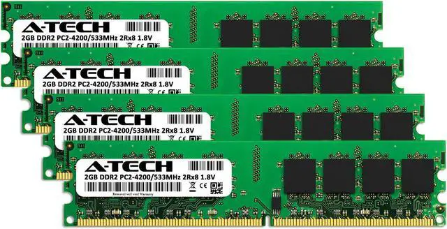 Alt view image 2 of 6 - A-Tech 8GB (4x2GB) DDR2 533MHz DIMM PC2-4200 UDIMM Non-ECC 1.8V CL4 240-Pin Desktop Computer RAM Memory Upgrade Kit