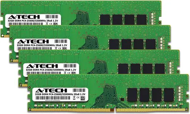 Alt view image 2 of 7 - A-Tech 128GB (4x32GB) DDR4 3200MHz DIMM PC4-25600 UDIMM Non-ECC Unbuffered CL22 2Rx8 1.2V 288-Pin Dual Rank Desktop Computer PC RAM Memory Upgrade Kit