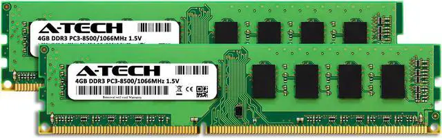 Alt view image 2 of 6 - A-Tech 8GB (2x4GB) DDR3 1066MHz DIMM PC3-8500 UDIMM Non-ECC 1.5V CL7 240-Pin Desktop Computer RAM Memory Upgrade Kit