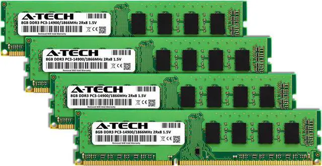 Alt view image 2 of 7 - A-Tech 32GB (4x8GB) DDR3 1866MHz DIMM PC3-14900 UDIMM Non-ECC 1.5V CL13 240-Pin Desktop Computer RAM Memory Upgrade Kit