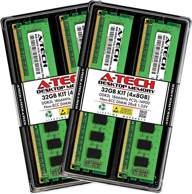 A-Tech 32GB (4x8GB) DDR3 1866MHz DIMM PC3L-14900 UDIMM Non-ECC