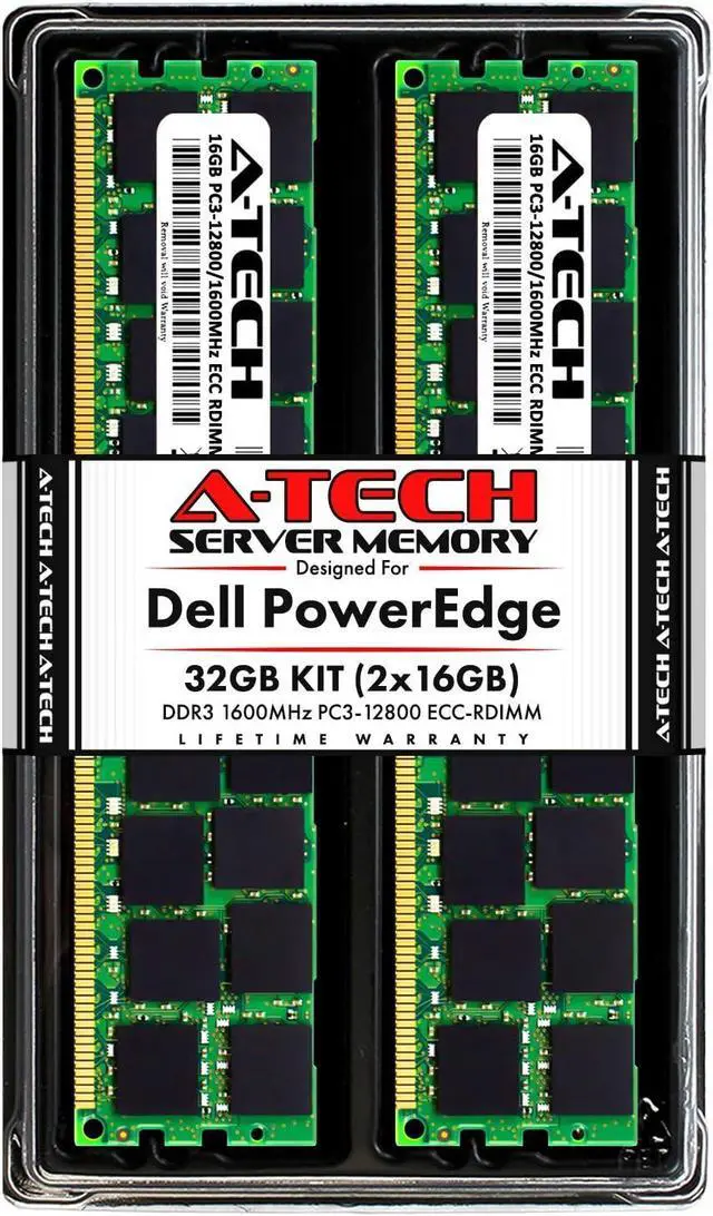 Main image of 32GB (2x16GB) RAM for Dell PowerEdge R320, R420, R420xr, R520, R620, R720, R720xd, R820, R920 | 12th Gen. Rack Servers | DDR3 1600MHz ECC RDIMM PC3-12800 2Rx4 1.5V Registered DIMM Server Memory Kit