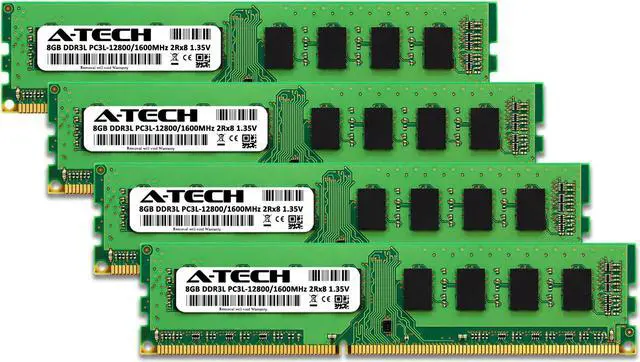 Alt view image 2 of 6 - A-Tech 32GB (4x8GB) DDR3 1600MHz DIMM PC3-12800 UDIMM Non-ECC 2Rx8 Dual Rank 1.35V CL11 240-Pin DDR3L Low Voltage Desktop Computer RAM Memory Upgrade Kit