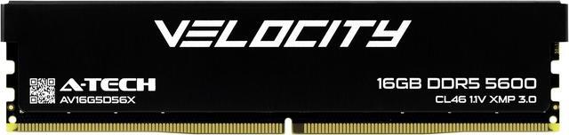 Main image of A-Tech Velocity 16GB DDR5 5600MHz (PC5-44800) CL46 XMP 3.0 UDIMM 1.1V Non-ECC DIMM 288-Pin Desktop PC Gaming Memory RAM Module - Black (AV16G5D56X)