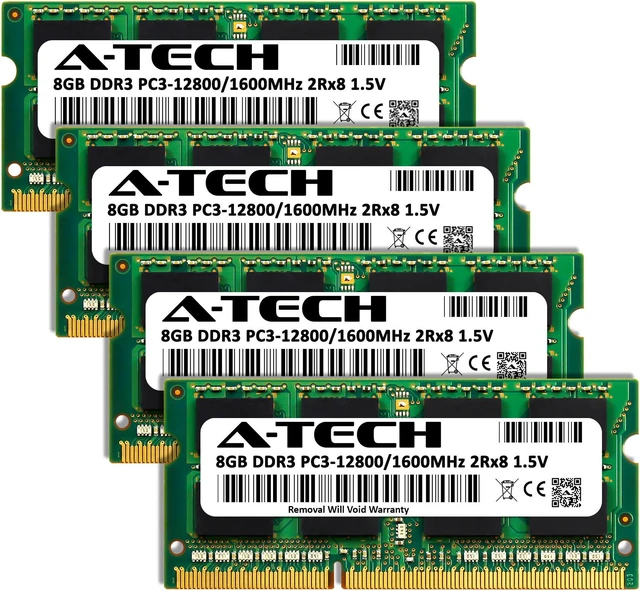 Alt view image 2 of 7 - A-Tech 32GB (4x8GB) DDR3 1600MHz SODIMM PC3-12800 2Rx8 1.5V CL11 Non-ECC Unbuffered 204-Pin Dual Rank SO-DIMM Notebook Laptop RAM Memory Upgrade Kit