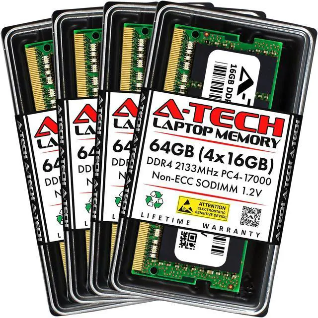 Main image of A-Tech 64GB (4x16GB) DDR4 2133MHz SODIMM PC4-17000 Non-ECC CL15 1.2V 260-Pin SO-DIMM Laptop Notebook Computer RAM Memory Upgrade Kit