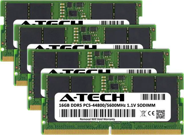 Alt view image 2 of 7 - A-Tech 64GB (4x16GB) DDR5 5600MHz SODIMM PC5-44800 Non-ECC Unbuffered CL46 1.1V 262-Pin SO-DIMM Laptop, Notebook, All-in-One Computer RAM Memory Upgrade Kit
