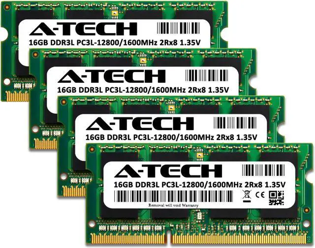 Alt view image 2 of 7 - A-Tech 64GB (4x16GB) DDR3 1600MHz SODIMM PC3-12800 2Rx8 1.35V CL11 Non-ECC Unbuffered 204-Pin Dual Rank SO-DIMM Low Voltage Notebook Laptop RAM Memory Upgrade Kit