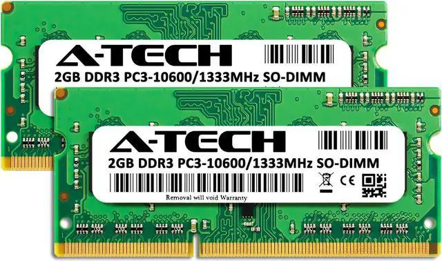 Alt view image 2 of 6 - A-Tech 4GB (2x2GB) DDR3 1333MHz SODIMM PC3-10600 CL9 Non-ECC Unbuffered 204-Pin SO-DIMM Notebook Laptop RAM Memory Upgrade Kit