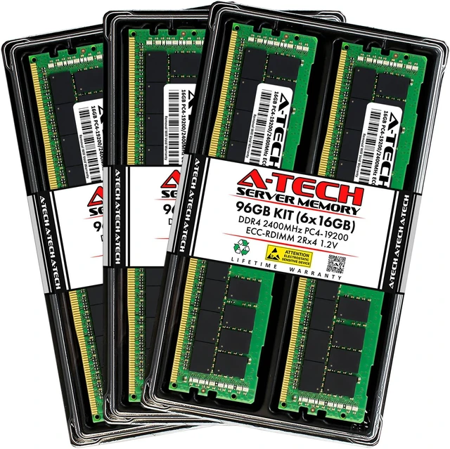 Main image of 96GB (6x16GB) RAM for Dell PowerEdge R430, R530, R630, R630 XL, R730, R730 XL, R730xd, R730xd XL, R830, R930 | 13th Gen. Rack Servers | DDR4 2400MHz ECC RDIMM PC4-19200 2Rx4 Registered Memory Kit