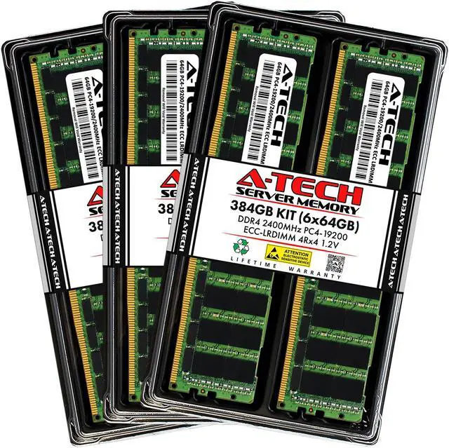 Main image of 384GB (6x64GB) RAM for Dell PowerEdge R430, R530, R630, R630 XL, R730, R730 XL, R730xd, R730xd XL, R830, R930 | 13th Gen. Rack Servers | DDR4 2400MHz ECC LRDIMM PC4-19200 4Rx4 Load Reduced Memory Kit