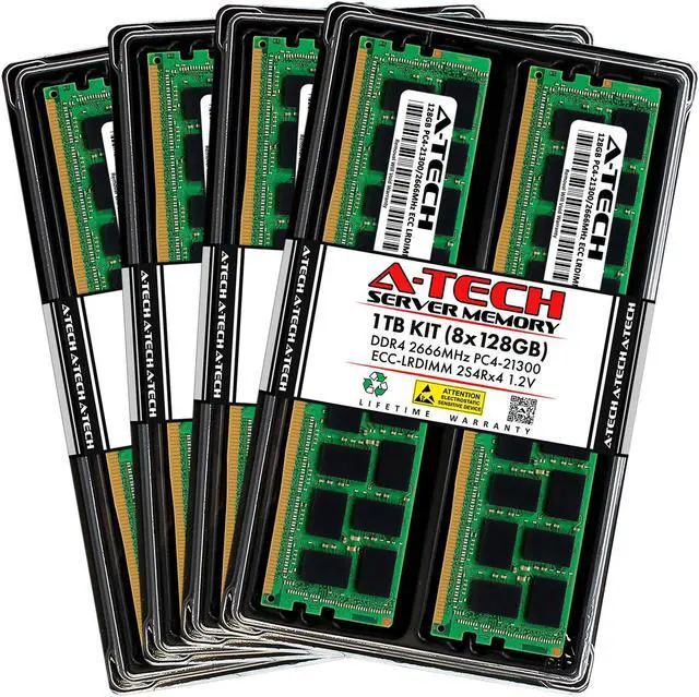 Main image of A-Tech 1TB (8x128GB) 2S4Rx4 (8Rx4 3DS) PC4-21300L DDR4 2666 MHz ECC LRDIMM Load Reduced DIMM 288-Pin Octal Rank x4 3DS/TSV Server & Workstation RAM Memory Upgrade Kit