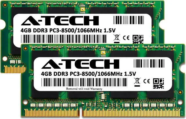 Alt view image 2 of 6 - A-Tech 8GB Kit (2x4GB) DDR3 1066MHz SODIMM PC3-8500 CL7 1.5V Non-ECC Unbuffered 204-Pin SO-DIMM Notebook Laptop RAM Memory Upgrade Modules