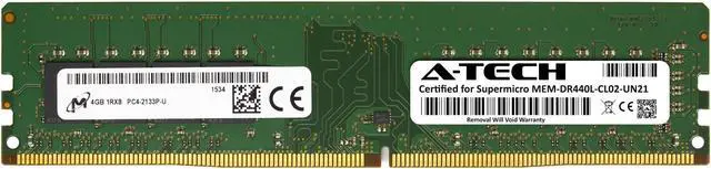 Main image of Supermicro Certified MEM-DR440L-CL02-UN21 | Micron 4GB PC4-17000 DDR4 2133MHz 1Rx8 Non-ECC DIMM 288-Pin Desktop Memory RAM