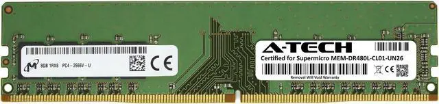 Main image of Supermicro Certified MEM-DR480L-CL01-UN26 | Micron 8GB PC4-21300 DDR4 2666MHz 1Rx8 Non-ECC DIMM 288-Pin Desktop Memory RAM
