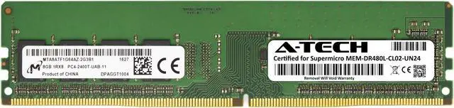 Main image of Supermicro Certified MEM-DR480L-CL02-UN24 | Micron MTA8ATF1G64AZ-2G3B1 | 8GB PC4-19200 DDR4 2400MHz 1Rx8 Non-ECC DIMM 288-Pin Desktop Memory RAM