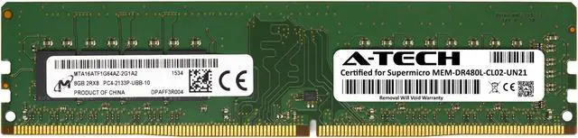 Main image of Supermicro Certified MEM-DR480L-CL02-UN21 | Micron MTA16ATF1G64AZ-2G1A2 | 8GB PC4-17000 DDR4 2133MHz 2Rx8 Non-ECC DIMM 288-Pin Desktop Memory RAM
