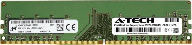 Main image of Supermicro Certified MEM-DR480L-CL02-UN26 | Micron MTA8ATF1G64AZ-2G6E1 | 8GB PC4-21300 DDR4 2666MHz 1Rx8 Non-ECC DIMM 288-Pin Desktop Memory RAM