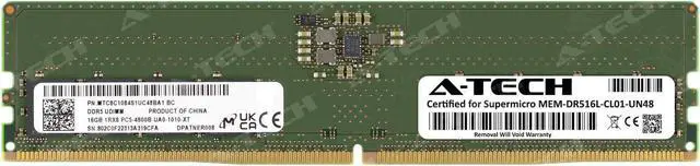 Main image of Supermicro Certified MEM-DR516L-CL01-UN48 | Micron MTC8C1084S1UC48BA1 | 16GB PC5-38400 DDR5 4800MHz 1Rx8 Non-ECC DIMM 288-Pin Desktop Memory RAM
