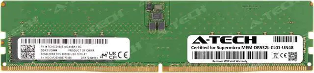 Main image of Supermicro Certified MEM-DR532L-CL01-UN48 | Micron MTC16C2085S1UC48BA1 | 32GB PC5-38400 DDR5 4800MHz 2Rx8 Non-ECC DIMM 288-Pin Desktop Memory RAM
