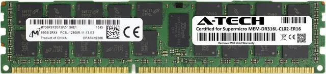 Main image of Supermicro Certified MEM-DR316L-CL02-ER16 | Micron MT36KSF2G72PZ-1G6E1 | 16GB PC3-12800 DDR3 1600MHz 2Rx4 Dual Rank ECC RDIMM Registered 240-Pin Server Memory RAM