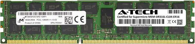 Main image of Supermicro Certified MEM-DR316L-CL04-ER16 | Micron MT36KSF2G72PZ-1G6P1 | 16GB PC3-12800 DDR3 1600MHz 2Rx4 Dual Rank ECC RDIMM Registered 240-Pin Server Memory RAM