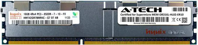 Main image of Supermicro Certified MEM-DR316L-HL02-ER10 | Hynix HMT42GR7BMR4C-G7 | 16GB PC3-8500 DDR3 1066MHz 4Rx4 Quad Rank ECC RDIMM Registered 240-Pin Server Memory RAM