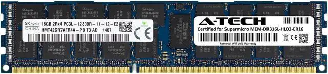 Main image of Supermicro Certified MEM-DR316L-HL03-ER16 | Hynix HMT42GR7AFR4A-PB | 16GB PC3-12800 DDR3 1600MHz 2Rx4 Dual Rank ECC RDIMM Registered 240-Pin Server Memory RAM