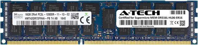 Main image of Supermicro Certified MEM-DR316L-HL06-ER16 | Hynix HMT42GR7DFR4A-PB | 16GB PC3-12800 DDR3 1600MHz 2Rx4 Dual Rank ECC RDIMM Registered 240-Pin Server Memory RAM
