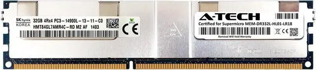 Main image of Supermicro Certified MEM-DR332L-HL01-LR18 | Hynix HMT84GL7AMR4C-RD | 32GB PC3-14900 DDR3 1866MHz 4Rx4 Quad Rank ECC LRDIMM Load Reduced 240-Pin Server Memory RAM