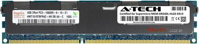 Main image of Supermicro Certified MEM-DR340L-HL02-ER13 | Hynix HMT151R7BFR4C-H9 | 4GB PC3-10600 DDR3 1333MHz 2Rx4 Dual Rank ECC RDIMM Registered 240-Pin Server Memory RAM
