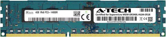 Main image of Supermicro Certified MEM-DR340L-HL04-ER18 | Hynix 4GB PC3-14900 DDR3 1866MHz 1Rx8 Single Rank ECC RDIMM Registered 240-Pin Server Memory RAM