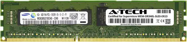 Main image of Supermicro Certified MEM-DR340L-SL03-ER13 | Samsung M393B5270CH0-CH9 | 4GB PC3-10600 DDR3 1333MHz 1Rx4 Single Rank ECC RDIMM Registered 240-Pin Server Memory RAM