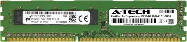 Main image of Supermicro Certified MEM-DR380L-CL01-EU16 | Micron MT18KSF1G72AZ-1G6E1 | 8GB PC3-12800 DDR3 1600MHz 2Rx8 Dual Rank ECC Unbuffered UDIMM 240-Pin Server Memory RAM