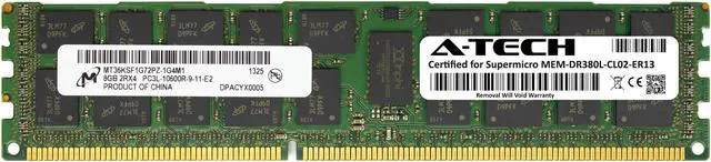 Main image of Supermicro Certified MEM-DR380L-CL02-ER13 | Micron MT36KSF1G72PZ-1G4M1 | 8GB PC3-10600 DDR3 1333MHz 2Rx4 Dual Rank ECC RDIMM Registered 240-Pin Server Memory RAM