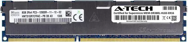 Main image of Supermicro Certified MEM-DR380L-HL02-ER16 | Hynix HMT31GR7CFR4C-PB | 8GB PC3-12800 DDR3 1600MHz 2Rx4 Dual Rank ECC RDIMM Registered 240-Pin Server Memory RAM