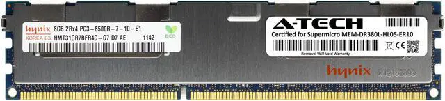 Main image of Supermicro Certified MEM-DR380L-HL05-ER10 | Hynix HMT31GR7BFR4C-G7 | 8GB PC3-8500 DDR3 1066MHz 2Rx4 Dual Rank ECC RDIMM Registered 240-Pin Server Memory RAM