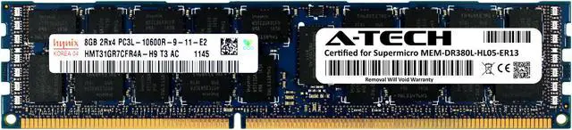 Main image of Supermicro Certified MEM-DR380L-HL05-ER13 | Hynix HMT31GR7CFR4A-H9 | 8GB PC3-10600 DDR3 1333MHz 2Rx4 Dual Rank ECC RDIMM Registered 240-Pin Server Memory RAM