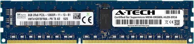 Main image of Supermicro Certified MEM-DR380L-HL09-ER16 | Hynix HMT41GR7BFR8A-PB | 8GB PC3-12800 DDR3 1600MHz 2Rx8 Dual Rank ECC RDIMM Registered 240-Pin Server Memory RAM