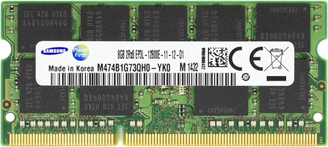 Alt view image 2 of 2 - Supermicro Certified MEM-DR380L-SL02-ES16 | Samsung M474B1G73QH0-YK0 | 8GB PC3-12800 DDR3 1600MHz 2Rx8 Dual Rank ECC Unbuffered SO-DIMM 204-Pin ECC SODIMM Memory RAM