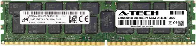 Main image of Supermicro Certified MEM-DR412LF-LR26 | Micron MTA144ASQ16G72LSZ-2S6E1 | 128GB PC4-21300 DDR4 2666MHz 2S4Rx4 (8Rx4) 3DS/TSV Octal Rank ECC LRDIMM Load Reduced 288-Pin Server Memory RAM