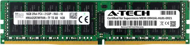 Main image of Supermicro Certified MEM-DR416L-HL01-ER21 | Hynix HMA42GR7MFR4N-TF | 16GB PC4-17000 DDR4 2133MHz 2Rx4 Dual Rank ECC RDIMM Registered 288-Pin Server Memory RAM