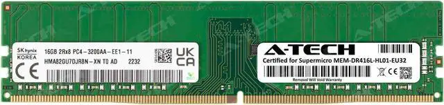 Main image of Supermicro Certified MEM-DR416L-HL01-EU32 | Hynix HMA82GU7DJR8N-XN | 16GB PC4-25600 DDR4 3200MHz 2Rx8 Dual Rank ECC Unbuffered UDIMM 288-Pin Server Memory RAM