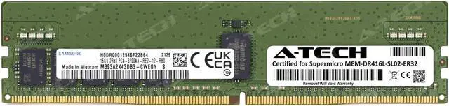 Main image of Supermicro Certified MEM-DR416L-SL02-ER32 | Samsung M393A2K43DB3-CWE | 16GB PC4-25600 DDR4 3200MHz 2Rx8 Dual Rank ECC RDIMM Registered 288-Pin Server Memory RAM