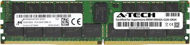 Main image of Supermicro Certified MEM-DR432L-CL01-ER24 | Micron MTA36ASF4G72PZ-2G3A1 | 32GB PC4-19200 DDR4 2400MHz 2Rx4 Dual Rank ECC RDIMM Registered 288-Pin Server Memory RAM