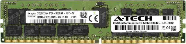 Main image of Supermicro Certified MEM-DR432L-HL01-ER32 | Hynix HMA84GR7CJR4N-XN | 32GB PC4-25600 DDR4 3200MHz 2Rx4 Dual Rank ECC RDIMM Registered 288-Pin Server Memory RAM