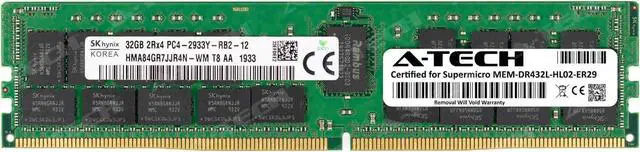 Main image of Supermicro Certified MEM-DR432L-HL02-ER29 | Hynix HMA84GR7JJR4N-WM | 32GB PC4-23400 DDR4 2933MHz 2Rx4 Dual Rank ECC RDIMM Registered 288-Pin Server Memory RAM